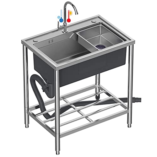 Évier de restaurant commercial en acier inoxydable monobloc avec robinet et étagère