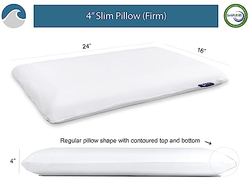Bluewave Bedding Slim Gel Memory Foam Pillow for Stomach, Back and Side Sleepers - Therapeutic Design for Spinal Alignment, Better Breathing and Enhanced Sleeping (4-Inches Height, Standard)