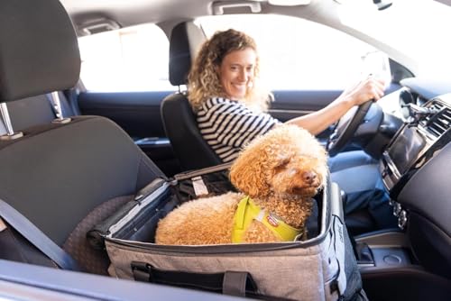 Carlett Chariot pour Animaux 3 en 1, Roues Pivotantes 360°, Résistant à l’Eau, Transporteur Compatible Siège Auto, Housse de Pluie et Sangle de Sécurité, Cube P, Gris – vue 8