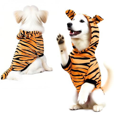 Tiger Dog Christmas Outfit Small and Medium-Sized Dog Tiger Costume Puppy Christmas Pajamas Tigger Dogs Costumes Tigers Cat Christma Outfit Cat and Dogs Hoodie for Pet Sharks Cosplay(3XS)