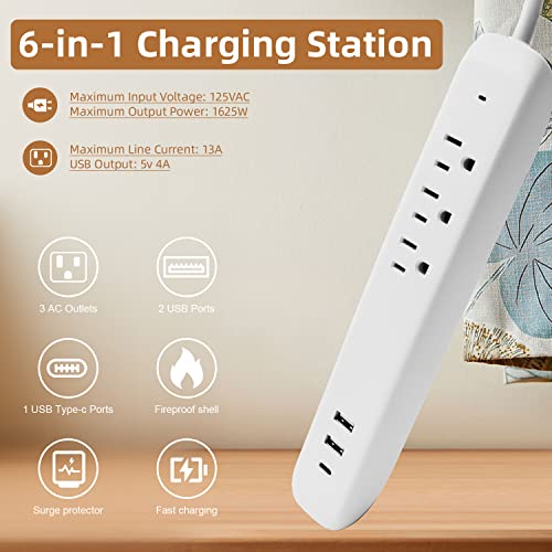 Power Strip Protector contra Sobretensiones con Enchufe Plano, USB C, Carga Rápida 25W, 3 Tomas, 2 Puertos USB, Puerto USB C, Extensión de 1.22 m, Estación de Carga Paquete de 2, Blanco Micmi miniatura 2