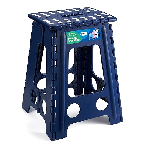 Image of Dyforce Folding Step Stool 17.5 Inch,400lbs Foldable Step Stool for Adults | Step Stool Foldable Blue,Non-Slip Plastic Stepping Stool with Carry Handle,Lightweight for Bathroom Kitchen Bedroom Garden
