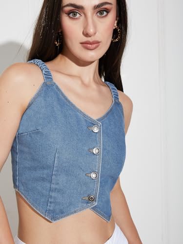 Image of Miss Chase Women's Round Neck Half Sleeves Cotton Lace and Pearl Detailing