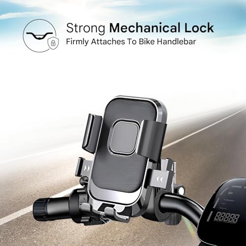 Image of PerfX 360 Rotatable Bike Phone Holder with Quick Lock System, Heavy Duty Anti-Slip Handlebar Mobile Mount, Shockproof Secure Cradle for Bicycle, Motorcycle, Scooter, All Smartphones (AN-088)