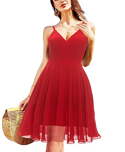 Ellames Women's 2025 Summer Dress Spaghetti Strap Cocktail Swing Beach Dresses V Neck Sundress