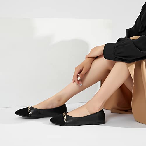 Image of BABUDOG Women's Black Flats Shoes,White Dress Shoes for Women,Crimping Faux Suede Ballet Flats Comfortable