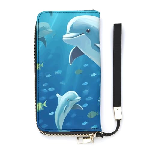 Portafoglio minimalista da uomo stampa delfino portafoglio bifold carino da viaggio da donna 20 x 10.5 cm moderno