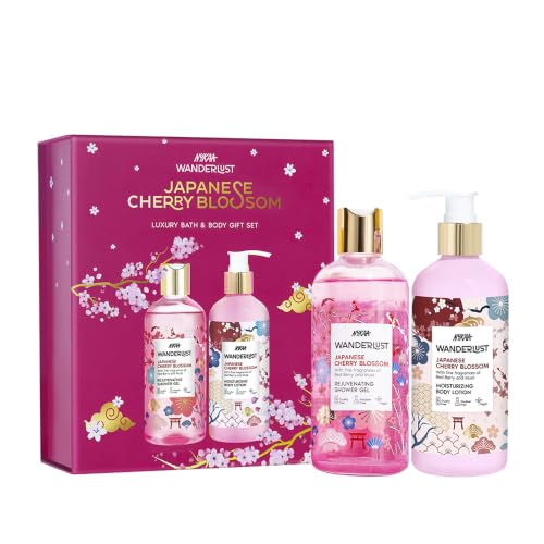 Image of Nykaa Wanderlust Japanese Cherry Blossom Gift Set Of 2 For Women | Luxury Body Wash & Lotion Combo | Rakhi & Festive Gift Set For Sister | Premium Luxury Gifting Combo For Her