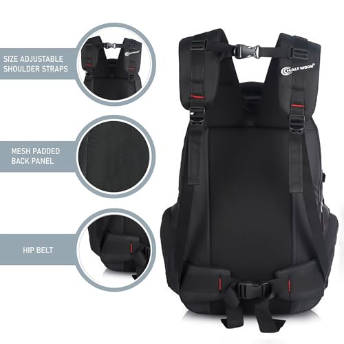 Image of Half Moon Extra Large 60L Rucksack Travel Backpack Bag for Man Waterproof Trekking Bag for Men with Rain Cover & 17-Inch Laptop Luggage Bags for Mens Hiking & Tourist Bag for Men (Black & Red)
