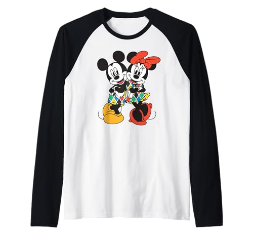 T-shirt Raglan Mickey Minnie Arlecchino Idéal pour les Journées Décontractées en Famille