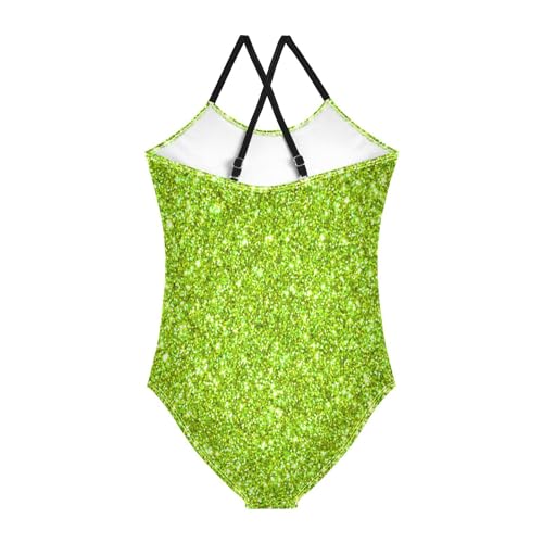 Green Sparkle Glitter Girls One Piece Swimsuits Sport Halter Swimwear Beach Bathing Suit 7-8T2