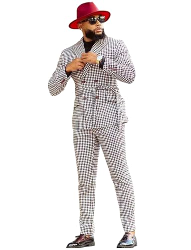 Men's Houndstooth Suit Two Pieces Double Breasted Buttons Tuxedos for Casual Banquet