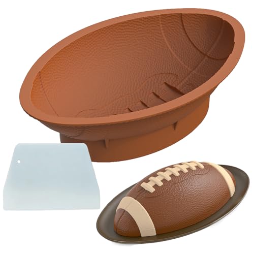 Frutasky Football Cake Pan with Scraper - 12 Inch Nonstick Football Shaped Silicone Mold for Baking 3D Breakable Chocolate Mold Sports-Themed Party