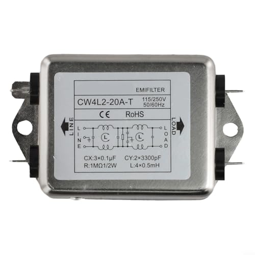 Single-Phase Double-Section Power Filter, 20A, 50/60Hz, 0–30MHz Noise Suppression, 60DB Insertion Loss, 80DB Stop Attenuation, Metal Housing, For Industrial Use(CW4L2-20A-T)