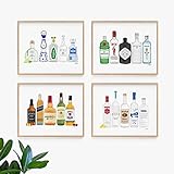 Bar Art Set of 4 | Wall Art | Art Print | Illustration | Bar Cart Decor | Aesthetic | Cheers | Moder