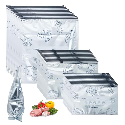 Reusable Aluminum Foil Sealable Storage Bags, Freezer Bags for Food, Reusable Freezer Storage Bags with Vacuum Zipper for Vegetable Fruit Meat (40PCS,3 Size)