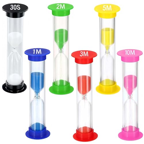 Colorfrost - Reloj de arena de 30 segundos, 1 minuto, 2 min, 3 min, 5 min, 6 minutos y 6 minutos. Pequeño reloj de arena de colores, temporizador de reloj de arena, cepillado de dientes, reloj de