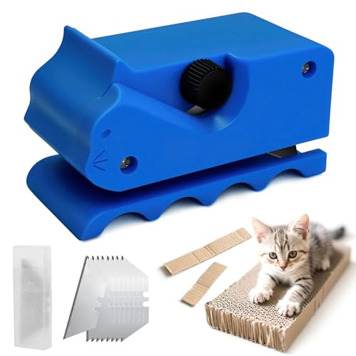 Holyenten Upgraded Cardboard Cutter for Cat Scratchers DIY Handheld Cardboard Cutting Tool W/ 10 Blades for Making Cat Scratching Board & Bed (Blue)