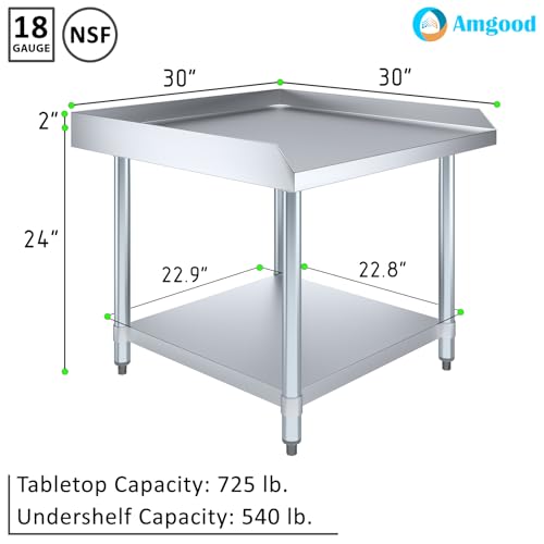 Image of AmGood Stainless Steel Equipment Stand - Heavy Duty, Commercial Grade, with Undershelf, NSF Certified (30 inch Width x 30 inch Length)