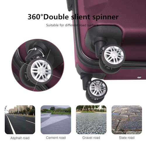 Premium ABS Luggage Set, 3-Piece (20", 24", 28"), Black, with TSA Lock, Telescoping Handle, Silent Spinner Wheels (Purple+ABS)4