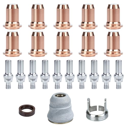 DESIPWY 23pcs PT60/IPT60/PT40/IPT40 Plasma Cutter Accessories Torch Consumables for Cutting Equipment - Electrode/Nozzle Tip 1.0mm(0.039'')/Shield Cap/Swirl Ring/Stand Off