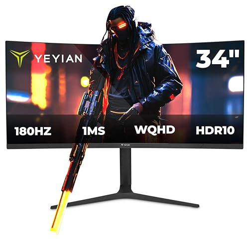 YEYIAN Proact FV234 Monitor Gaming 34' Curvo WQHD (3440x1440), Panel VA 180Hz, 1ms, FreeSync & G-Sync, 92% NTSC, Conectividad DP1.4 y HDMI 2.1