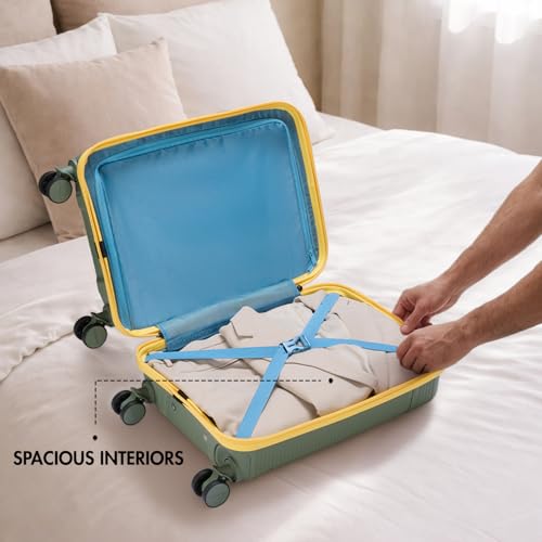 Image of Aristocrat Solana Cabin Trolley Bag 53cm | Small | Hard Luggage | 8-Wheel Suitcase with Laptop Compartment for Business Travel | TSA Lock with Anti-Theft Zipper | 3 Year International Warranty (Green)