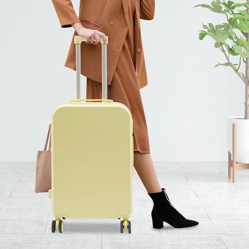 LOYALHEARTDY 24In Suitcase, Suitcase with Cup Holder and Side Hooks,Zippers Travel Luggage Suitcase for Business Trips, Vacations(Light Yellow)4