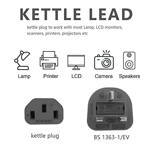 GELRHONR UK 90 Degree C13 Power Cable,250V 10A 3 Pin Mains to Down Angle IEC AC Power Cord for Computer,Monitor,TV, Kettle lead 1.5M Black - Image 3