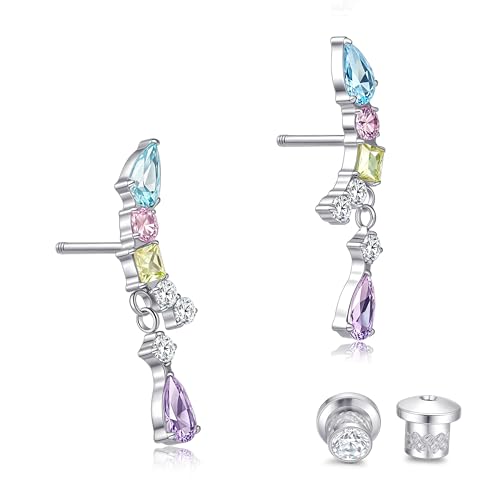 Limerencia Hypoallergenic Titanium Screw Back Earrings Implant Grade Cubic Zirconia G23 20G Ear Crawler Studs Earrings for Sensitive Ear Cartilage Jewelry