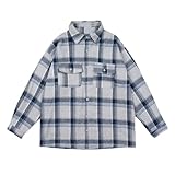 camicia da uomo a quadri allentata patchwork vintage y2k, blu, xl