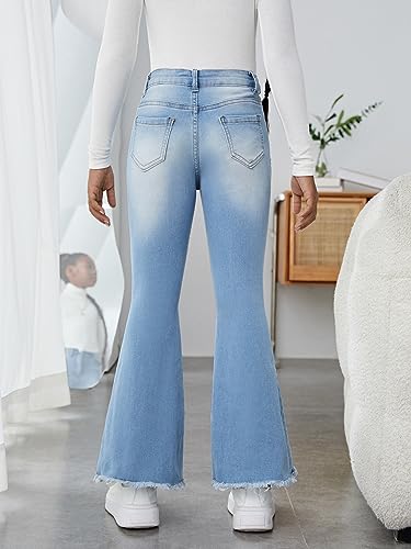 WDIRARA Girl's Ombre Raw Hem Flare Leg Jeans High Waist Pocket Casual Denim Pants2
