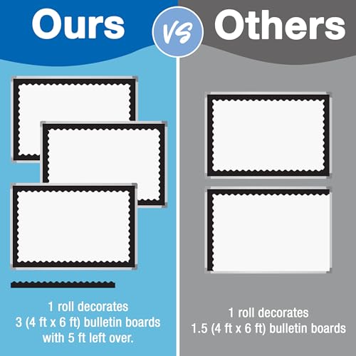 Carson Dellosa 65Ft of Black Bulletin Board Borders, 1 Roll of Scalloped Trim for Rolling Whiteboard, Cork and Posterboard, Party, Office Decorations, and Classroom Decor