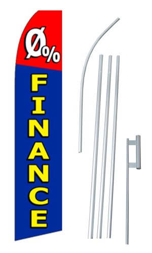 NEOPlex - "0 Percent Financing" Complete Flag Kit - Includes 12' Swooper Feather Business Flag with 15-Foot Anodized Aluminum Flagpole and Ground Spike