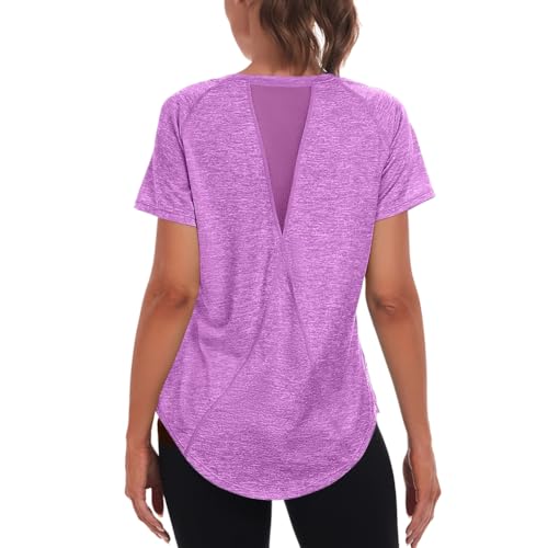 Jlowesun Camiseta Deportiva Mujer Manga Corta,Casual Ligera Transpirable Funcional Espalda Malla Deportiva Tops Mujer,Cuello Redondo Camiseta Entrenamiento Adecuada para Fitness Running Camiseta Yoga