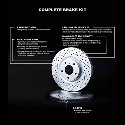 Image of R1 Concepts Rear Brake Rotors Fits 2017-2020 Fiat 124; 2016 Mazda MX-5 | Drilled Slotted Carbon Disc Brake Rotors| 11.0 inch Rear