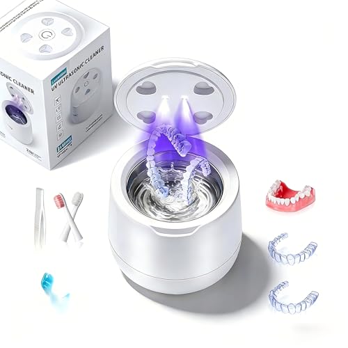 Image of Ultrasonic Retainer Cleaner, 42kHz Dental Cleaning Pod for Dentures, Braces, Mouth Guards, Night Guard, Toothbrush Heads, Jewelry, Aligner,US19V01