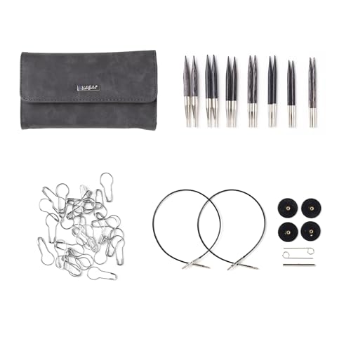 Image of Knit Picks Clark Short Interchangeable Knitting Needles Set with Case | 7 sizes of 2.75 inch long knitting needles, sizes 4-10, includes cables, stitch markers, and endcaps.