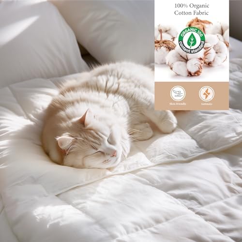 SANSWAN Full Size Winter Goose Down Feather Comforter, Breathable Heavyweight Hotel Duvet Insert, 100% Organic Cotton Cover, Ultra Soft & Warm, 82x86 Inch, White - Thumbnail 2