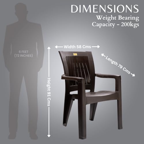 Image of Patiofy Single Plastic Chair for Home & Outdoor Use | Heavy Duty Comfortable Chair with Strong Legs | Stackable, Easy to Clean | Suitable for Living Room, Balcony (Pack of 1-Rolex | Brown)
