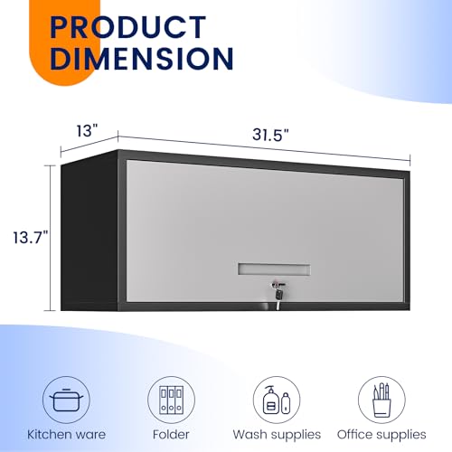 Image of Yizosh Metal Garage Wall Cabinet with Doors, Wall Mounted Metal Storage Cabinet, Floating Garage Tool Cabinet for Garage, Basement, Kitchen, Warehouse (Black Gray, 13.7 inch H)