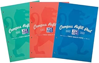 Oxford Campus, Lined Paper A4 Refill Pad, 140 Pages, Marine Assorted Colours, Pack of 3