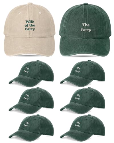 Chicingyou 8 Pack Adjustable Bachelorette Trucker Hat 1 Wife of The Party Cap and 7 The Party Cap for Bridesmaid Bride Wedding Gift(Beige Green)