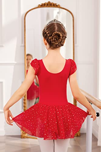 Image of Arshiner Girls Ruffle Sleeve Ballet Dance Dress Tutu Skirted Leotard