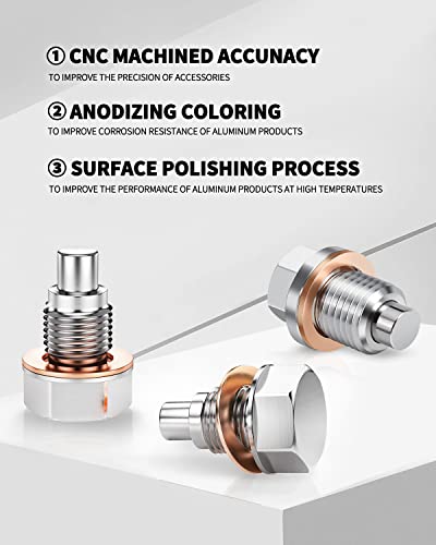 Bartoo Magnetic Oil Drain Plug M12 X 1.25 Oil Pan Drain Plug,Stainless Steel And Neodymium Magnet With Copper Gasket Washer Gaskets Compatible With Most Ford,Honda,Gm, Hyundai And More Models #TOP3