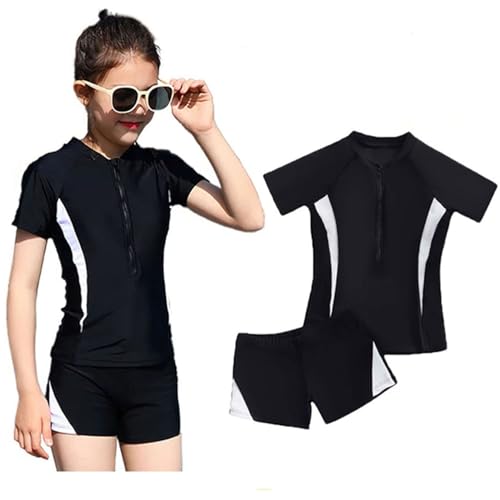 Image of Girls Short Sleeve Rash Guard Sets Swimsuits Two-Piece Beach Swimwear Quick Dry Bathing Suits UPF 50+ 8-16 Years