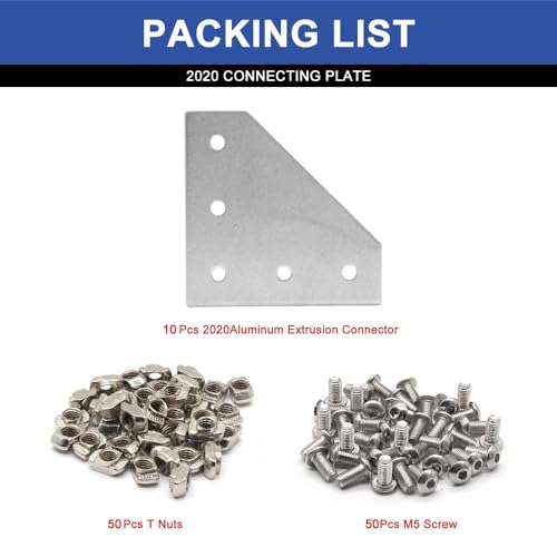 Image of 10pcs 2020 L Corner Bracket Joining Plate T Slotted Accessories 2020 Hardware Connector 8020 with T Nuts and Screws Silver