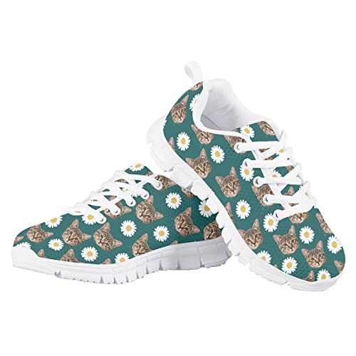 Floral Cat Print Green Cute Running Shoes for Little Girls Size 10.5 Kids Gym Dance School Lightweight Mesh Casual Daily Athletic Sneakers Girls Outdoor Indoor Fall Spring Walking Tennis Shoes2