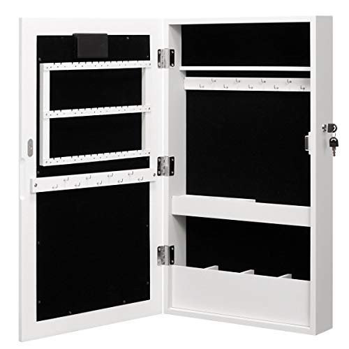 Hollyhome Lockable Jewelry Cabinet Armoire Wall Mount Touch Screen Led Light Mirrored Jewelry Cabinet Storage Organizer White #TOP6
