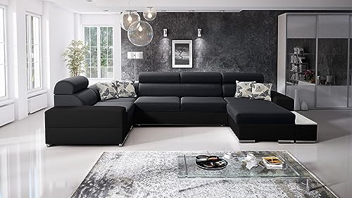 Best For Home | Canapé d’Angle en U | Canapé d’ Angle Droit 209×361×85 cm | Canapé d’Angle en Cuir | canapé Convertible 4 Places | Canapé avec lit...